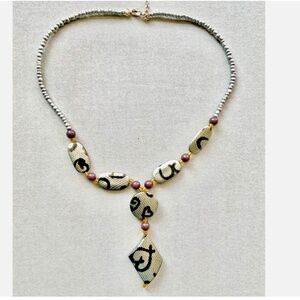 26” BLACK & GRAY GEOMETRIC BEADED NECKLACE ADJUSTABLE WITH LOBSTER CLASP